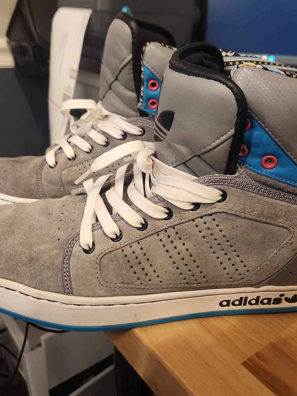 Adidas High-Top Sneakers in Grey with White Laces - Picture 2 of 6